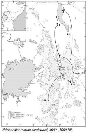 Early spread of Nderit culture, ca. 4000 BP.