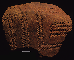 COMB & CHANNEL RIM SHERD FROM THE JARIGOLE PILLAR SITE. Comb & Channel rim sherd from the Jarigole Pillar Site