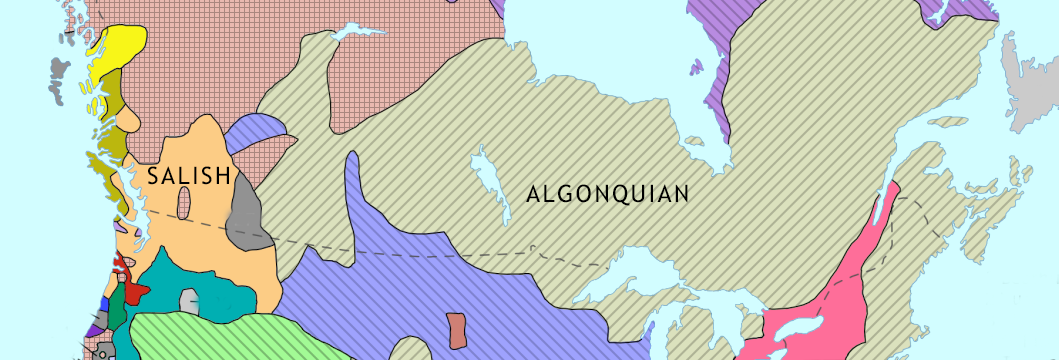 MAP SHOWING DISTRIBUTION OF ALGONQUIAN AND SALISHAN LANGUAGES