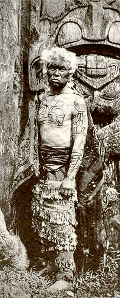 HAIDA CHIEF DISPLAYS TATOOS