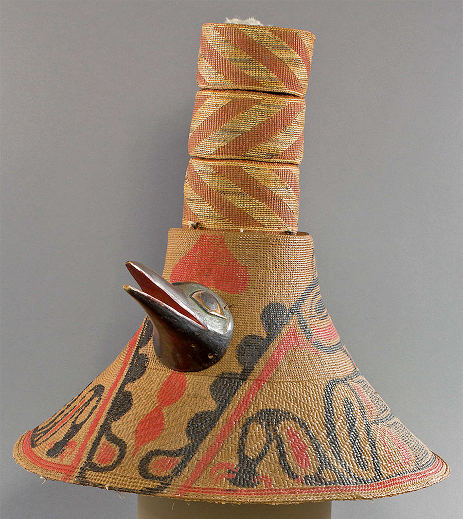 TLINGIT OR HAIDA HAT WITH AFFIRMATION RINGS