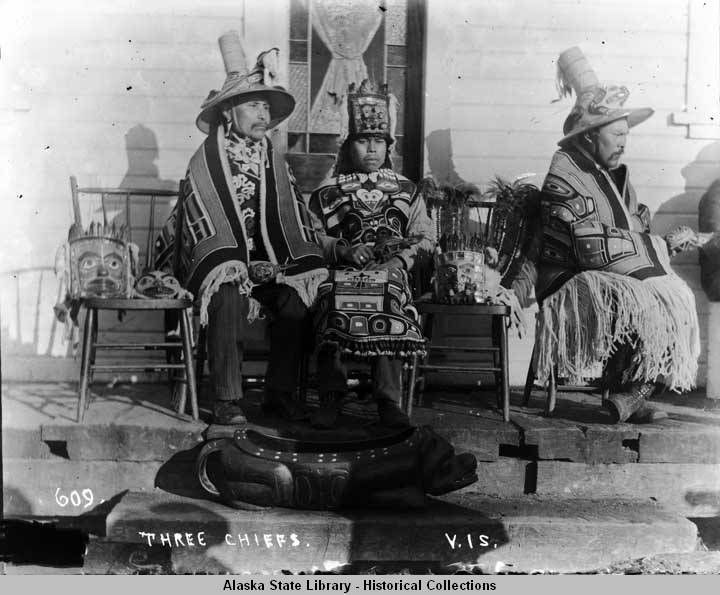 THREE CHIEFS ATTENDING A POTLATCH